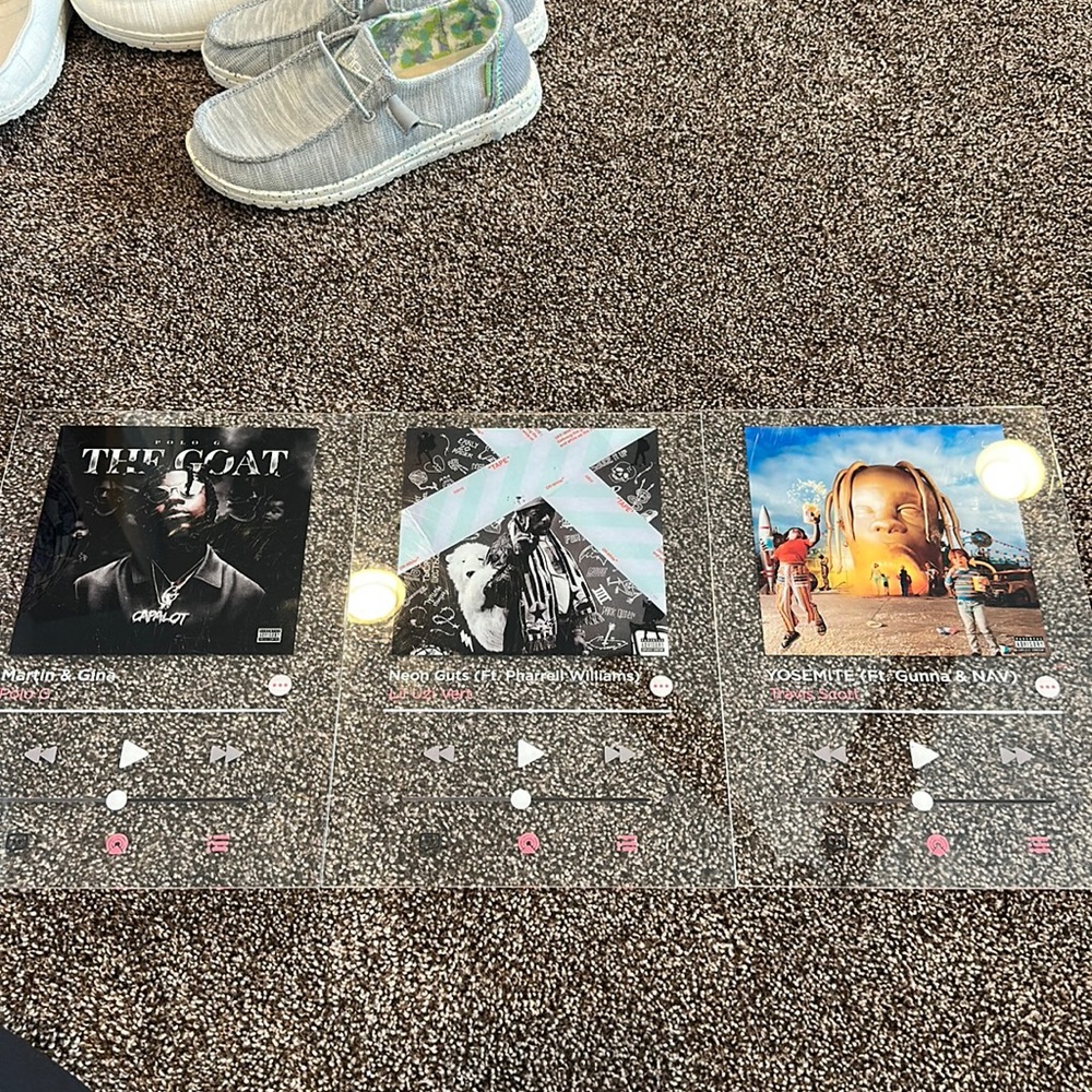 Clear album plaques.